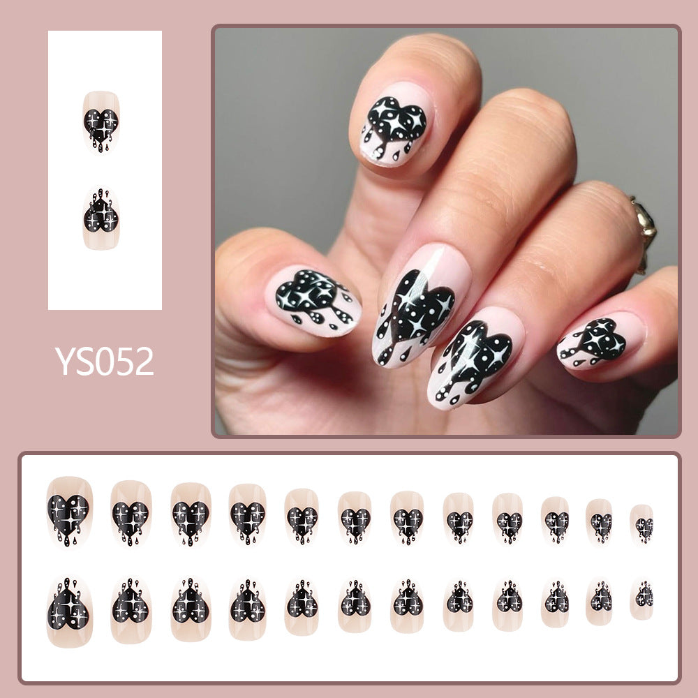 24pcs/Set Black Bleeding Heart Press-On Nails