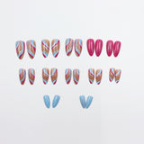 24pcs/Set Blue-Pink-Gold Glitter Waves Press-On Nails