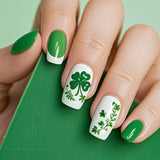 24pcs/Set Green White Clover Press-On Nails