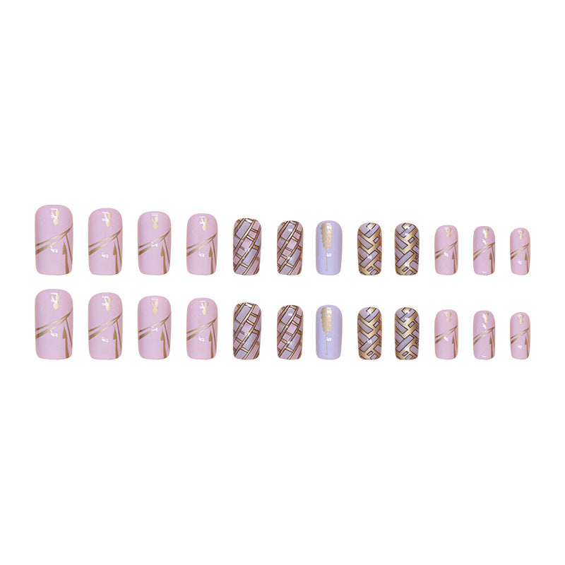 24pcs/Set Wheat Sheaf Plaid Press-On Nails