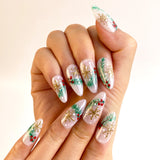 (Handmade) 10pcs/Set Gold Snowflake Christmas Tree Press-On Nails