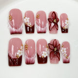 (Handmade) 10pcs/Set 3D Sculpted Brown French Press-On Nails