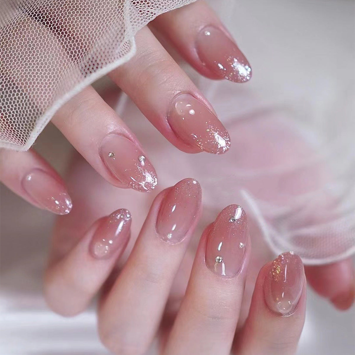 24pcs/Set Blush Pink Gradient Press-On Nails