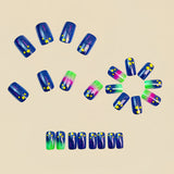 24pcs/Set Blue-Green Ombre Stars Press-On Nails