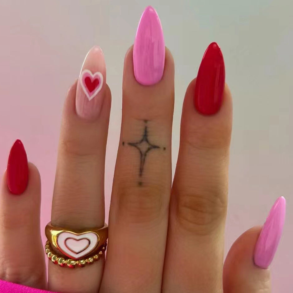 24pcs/Set Red Heart Press-On Nails