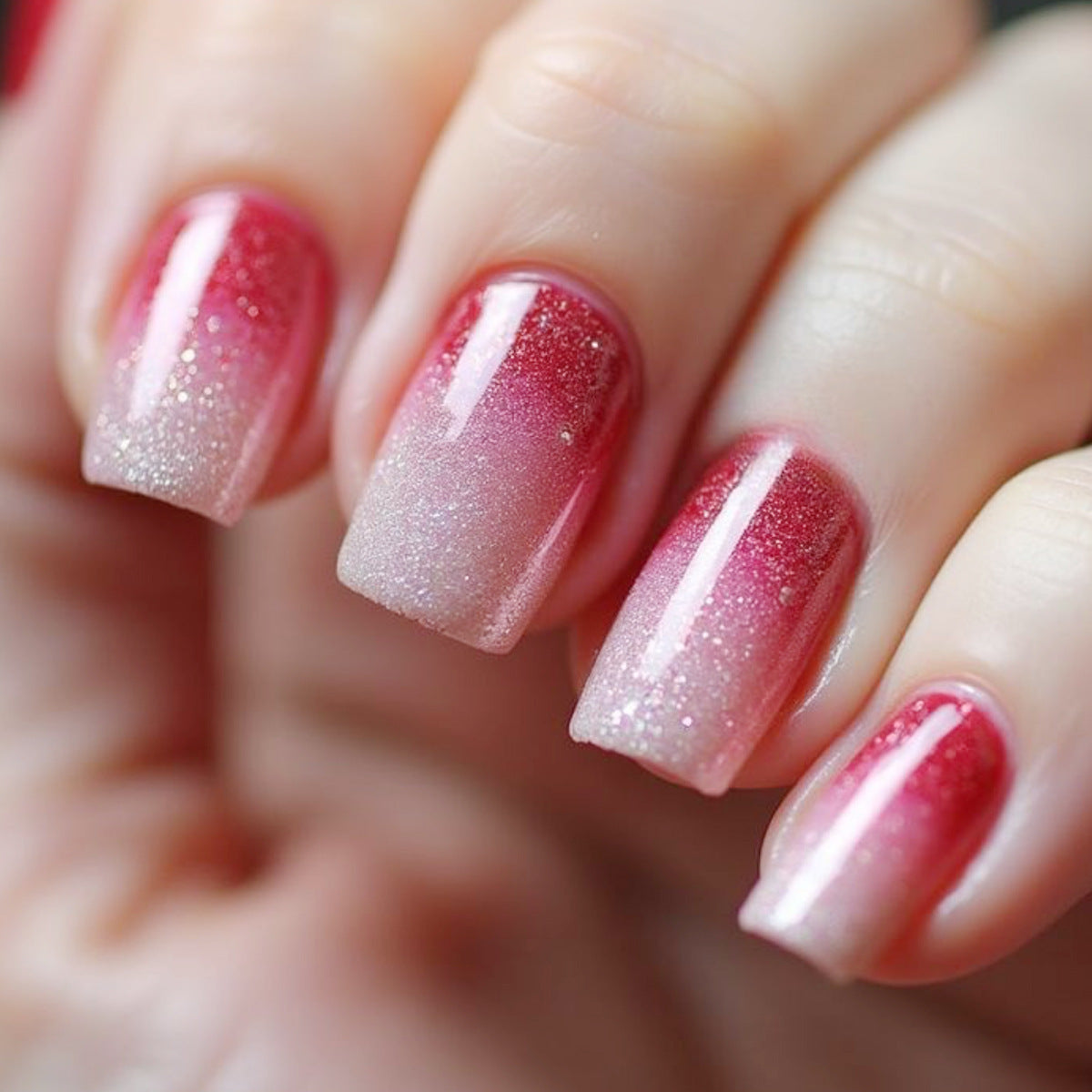 24pcs/Set Pink Gradient Glitter Press-On Nails