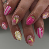24pcs/Set 3D Strawberry & Lemon Press-On Nails