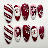 (Handmade) 10pcs/Set Handpainted Merry Christmas Red Press On Nails