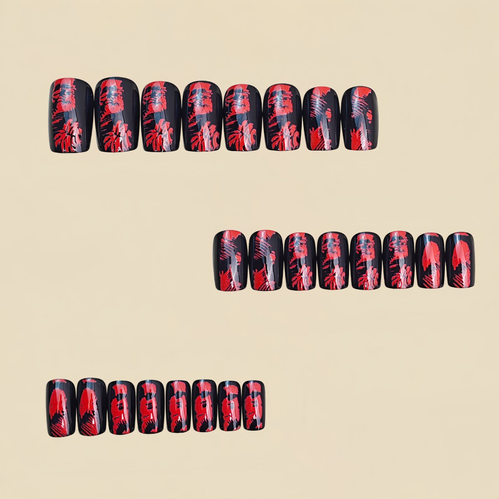 24pcs/Set Black & Red Abstract Graffiti Press-On Nails