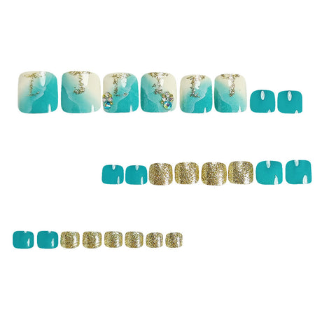 24pcs/Set Blue Beach Ocean Press On Toe Nails