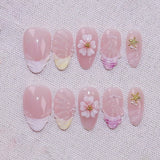 (Handmade) 10pcs/Set Sheer 3D Floral Press-On Nails