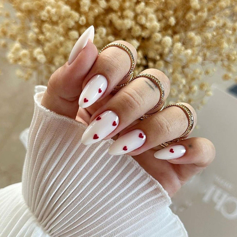 24pcs/Set Wine Red Heart Press-On Nails