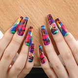 24pcs/Set Extra Long Water Ripple Rainbow Press-On Nails