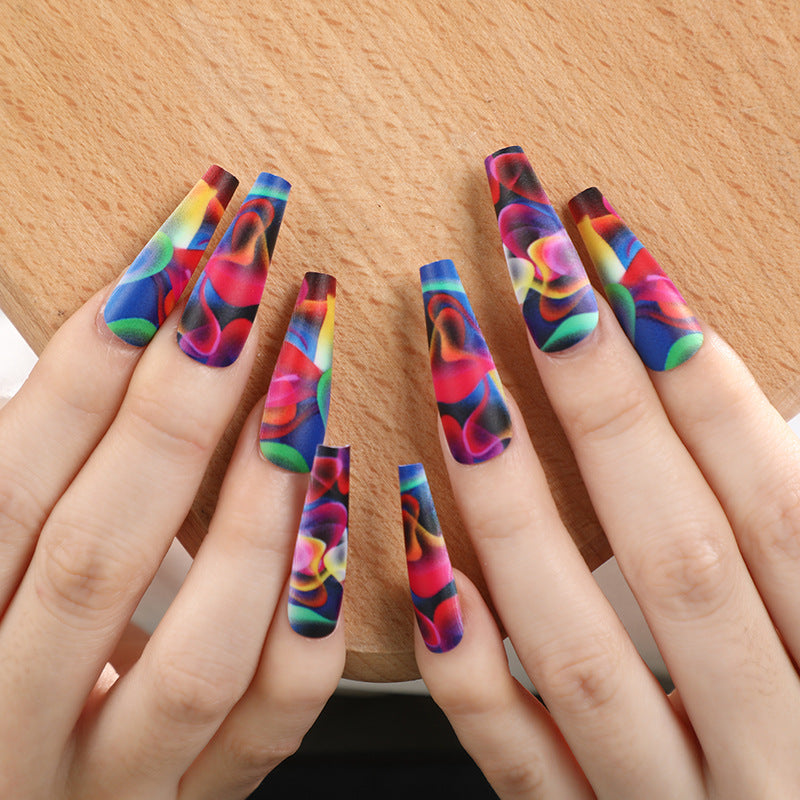 24pcs/Set Extra Long Water Ripple Rainbow Press-On Nails