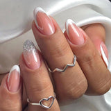 24pcs/Set Glitter White French Press-On Nails