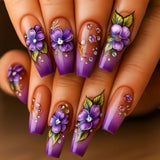 24pcs/Set Purple Pink Gradient Flower Press-On Nails