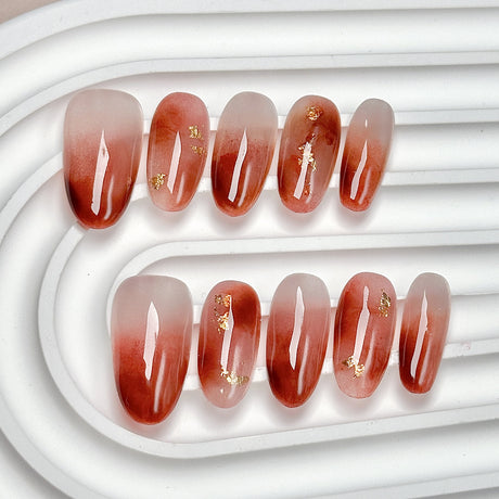 (Handmade) 10pcs/Set Pink Cat Eye Ombre Press-On Nails