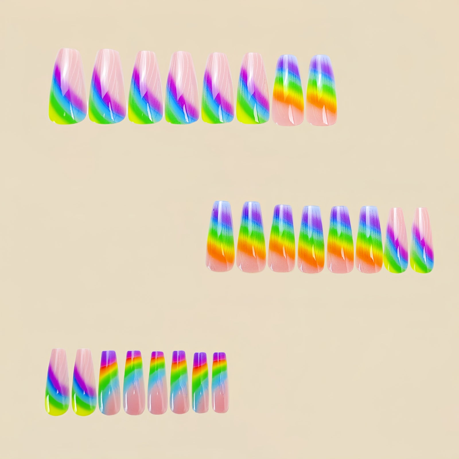 24pcs/Set Multicolor Tie-Dye Stripes Press-On Nails