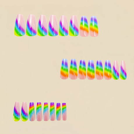 24pcs/Set Multicolor Tie-Dye Stripes Press-On Nails