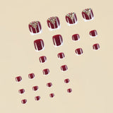 24pcs/Set Burgundy Sparkling Diamonds Press On Toe Nails