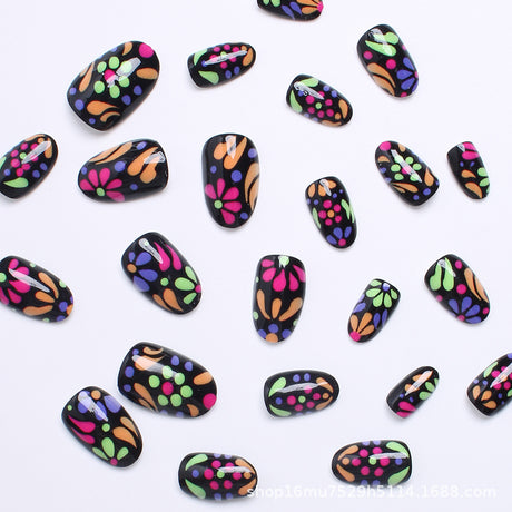 24pcs/Set Colorful Flowers Press-On Nails
