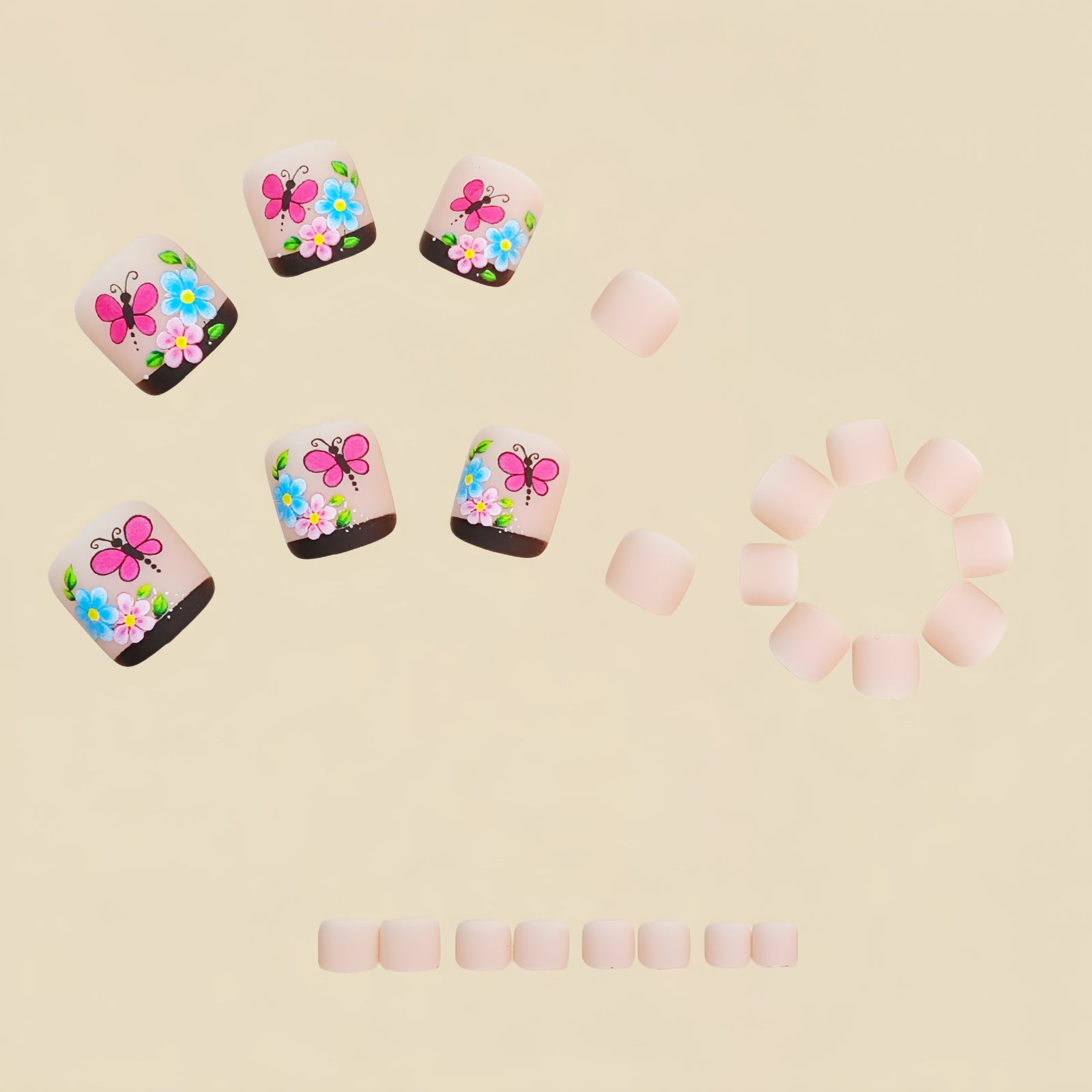 24pcs/Set Butterfly Floral French Press On Toe Nails