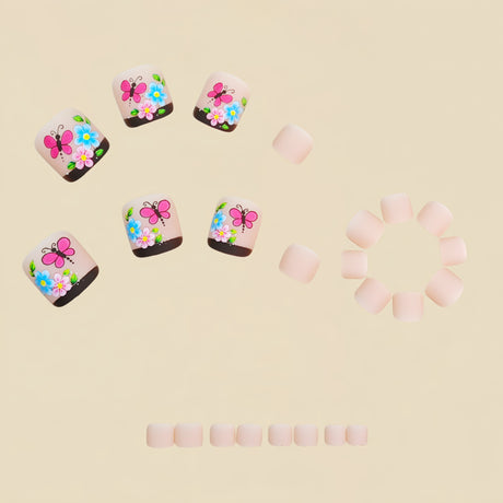 24pcs/Set Butterfly Floral French Press On Toe Nails