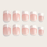 24pcs/Set White French Tip with Glitter Short Press On Nails