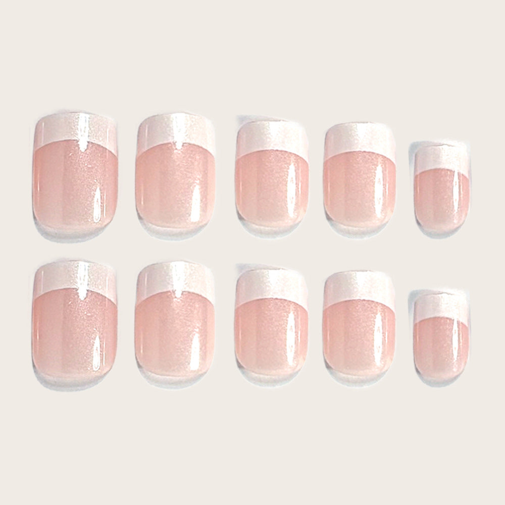24pcs/Set White French Tip with Glitter Short Press On Nails