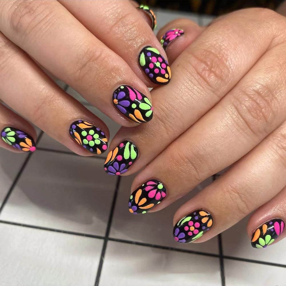 24pcs/Set Colorful Flowers Press-On Nails