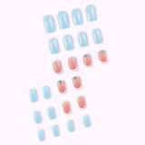 24pcs/Set Blue Rhinestone French Press-On Nails