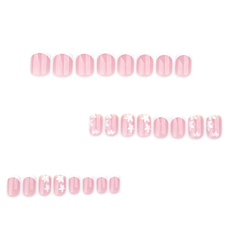 24pcs/Set White Floral French Short Press On Nails