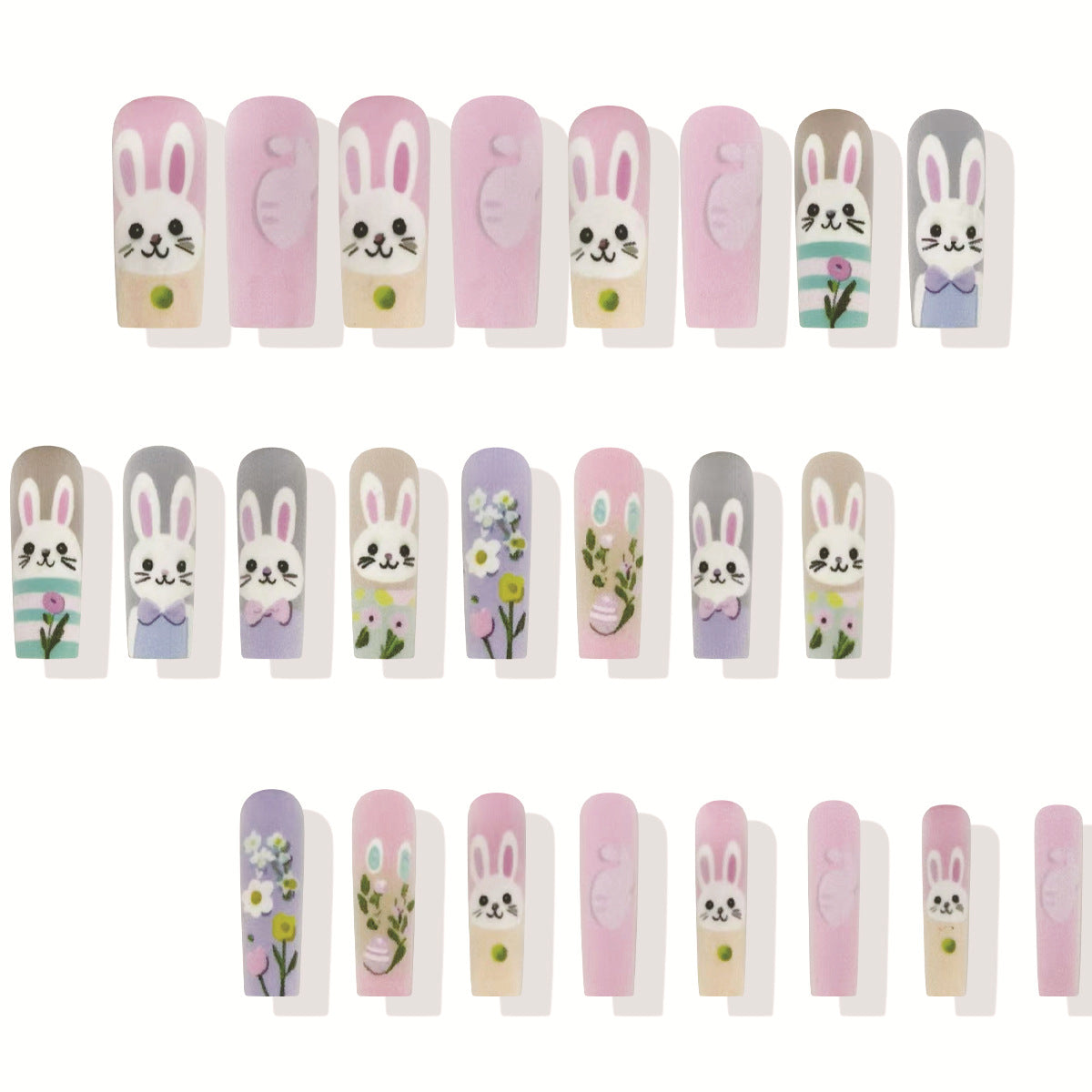 24pcs/Set Colorful Striped Cartoon Bunny Press-On Nails