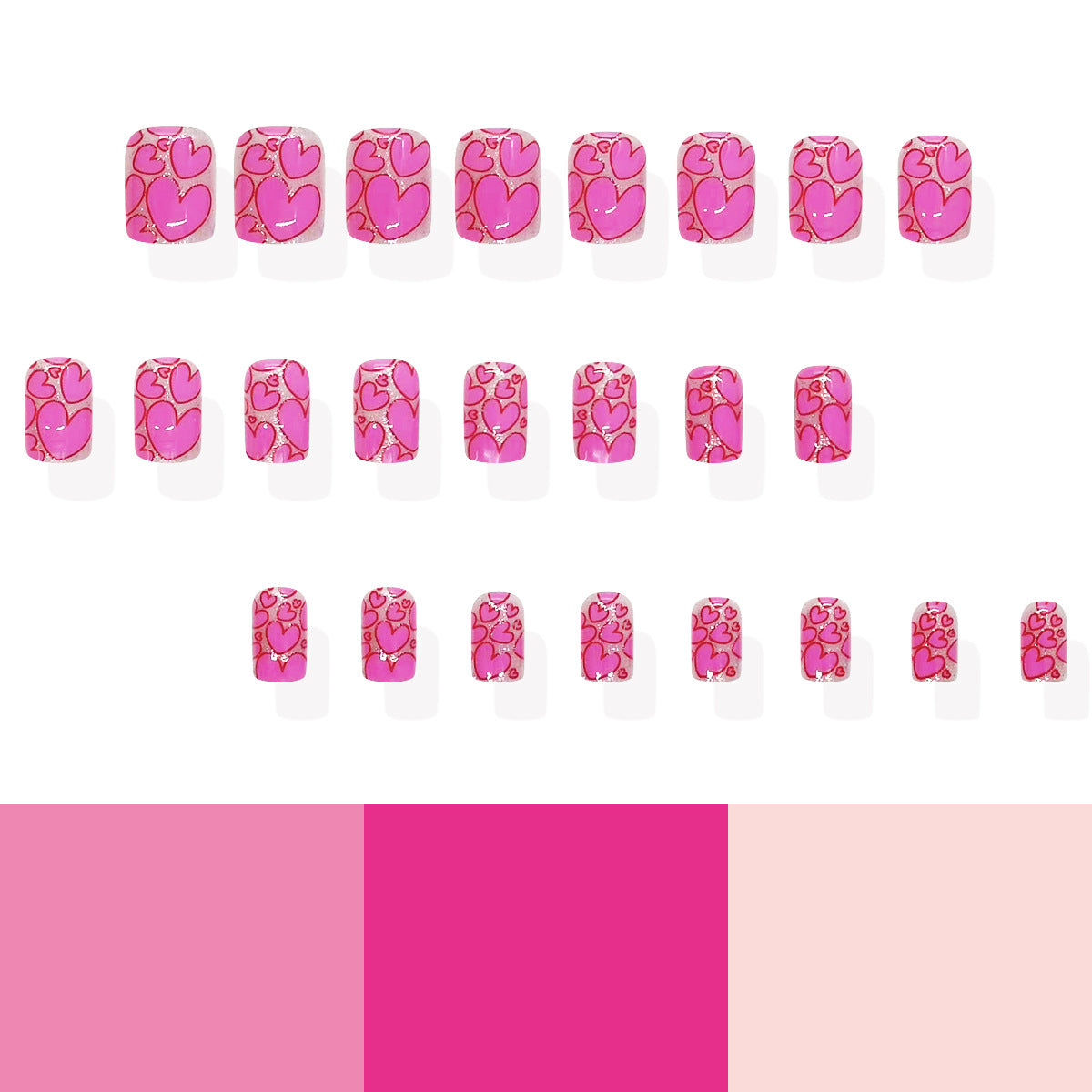 24pcs/Set Pink Bubble Heart Press-On Nails