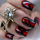 24pcs/Set Black & Red Abstract Graffiti Press-On Nails