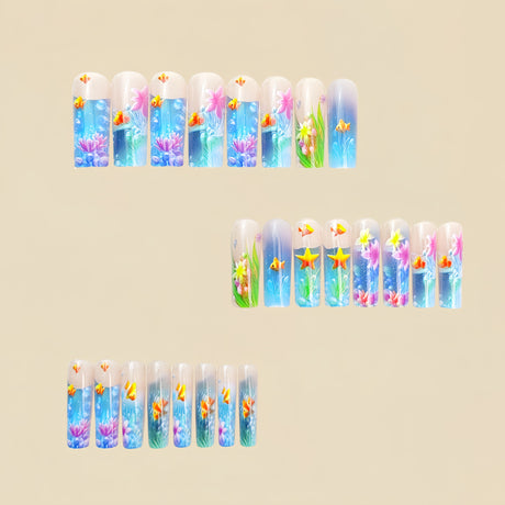 24pcs/Set Little Fish and Starfish Press-On Nails