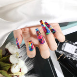 24pcs/Set Extra Long Water Ripple Rainbow Press-On Nails