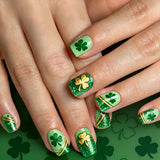 24pcs/Set Two-Tone Clover with Gold Detailing Short Press On Nails