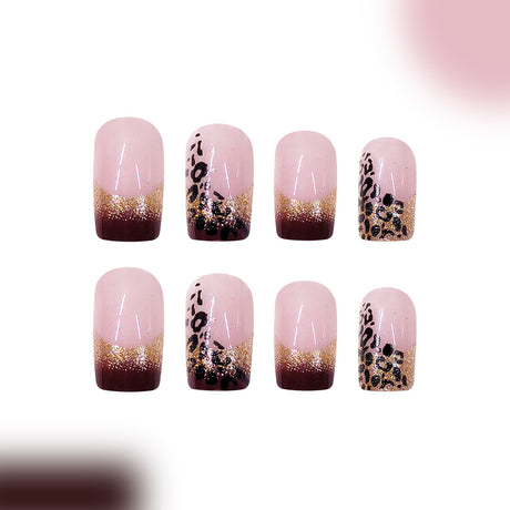 24pcs/Set Glitter Speckled French Tip Leopard Press-On Nails