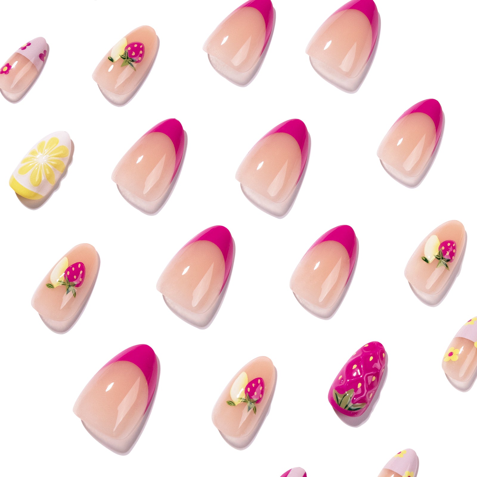 24pcs/Set 3D Strawberry & Lemon Press-On Nails