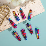 24pcs/Set Extra Long Water Ripple Rainbow Press-On Nails