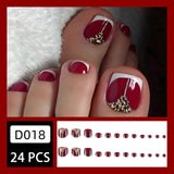 24pcs/Set Burgundy Sparkling Diamonds Press On Toe Nails