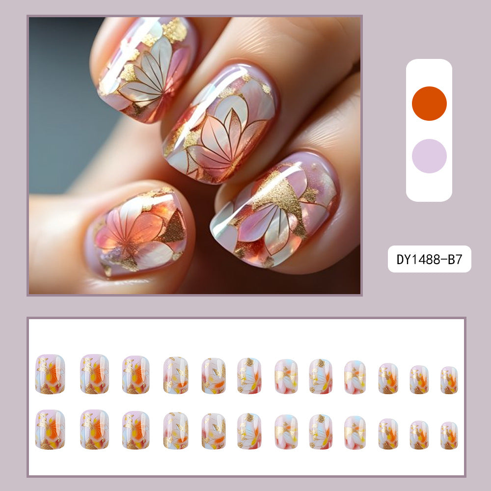 24pcs/Set Gradient Glitter Ginkgo Press-On Nails