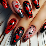 24pcs/Set Red Hearts Press-On Nails