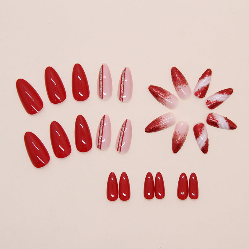 24pcs/Set Red Sand Glitter Sparkle Press-On Nails