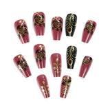 24pcs/Set 3D Gilded Vintage Rose Press-On Nails