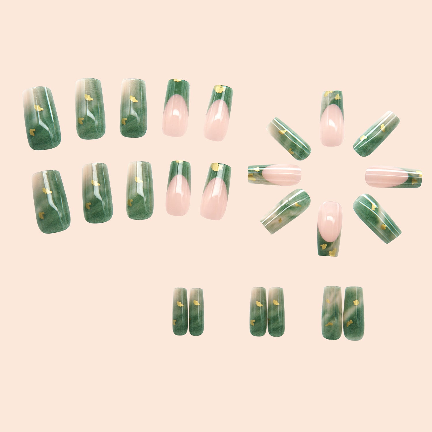 24pcs/Set Emerald Green French Press-On Nails