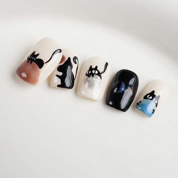 10pcs/Set Cartoon Cat Press-On Nails