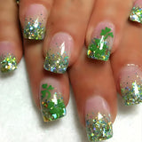 24pcs/Set Color-Block Glitter Four-Leaf Clover Press-On Nails