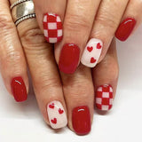 24pcs/Set Heart Checkerboard Press-On Nails